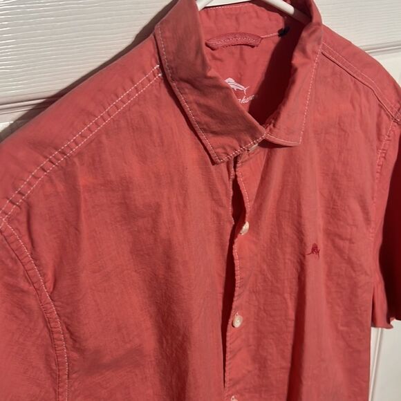 🔥🔥 Tommy Bahama Cotton Salmon Button Down Short Sleeve Beachy Shirt - PERFECT - Picture 5 of 11